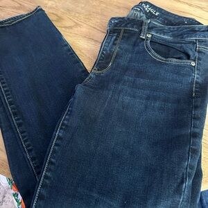 American Eagle Outfitters Dark Blue Stretch Straight Denim Jeans 14 Long